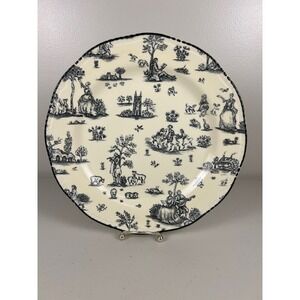 VTG Wood & Sons Toile de Jouy black scallop 11" plate Nursery Rhymes Black Cream